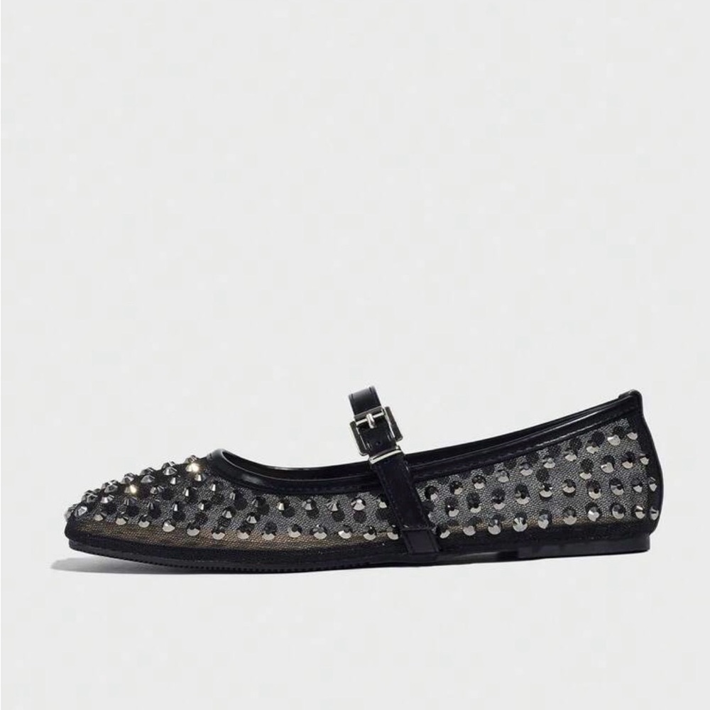 rhinestone Mesh Black Mary Jane Flats - Picture 4 of 4